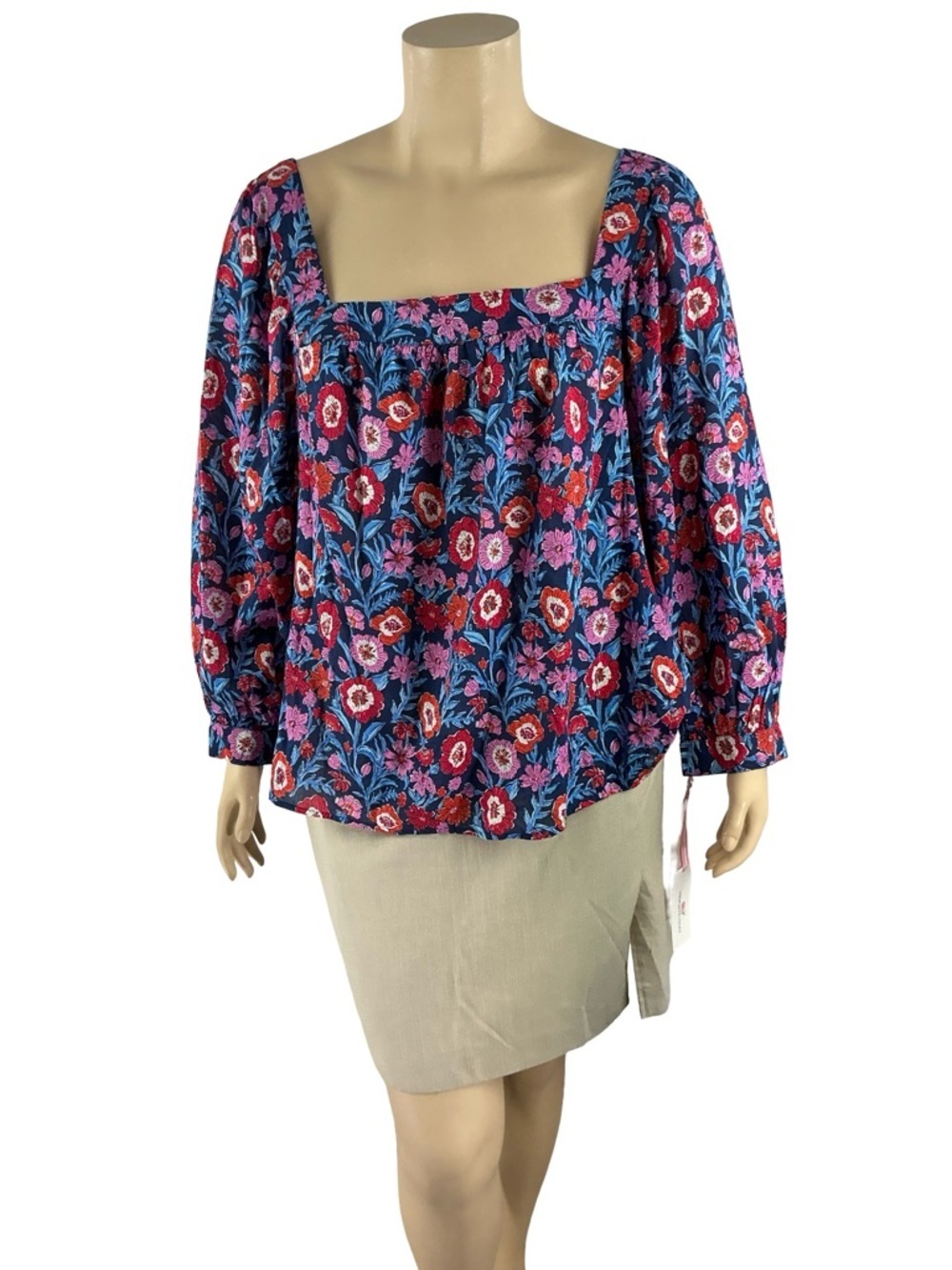 Vineyard Vines Tisbury Floral Square Neck Top Womens Blue Size 2X